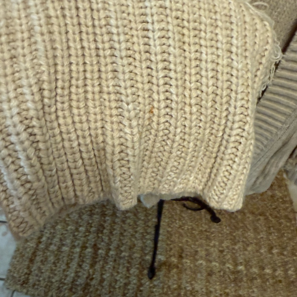 Cato Boho Beige Chunky Cable Knit Open Front Cardigan Sweater w Fringe 22W 24W - Picture 6 of 9